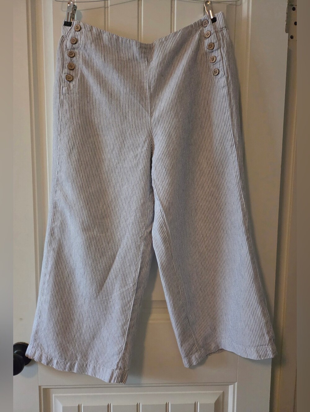 J Jill Linen Wide-Leg Pants with Sailor Button Detail